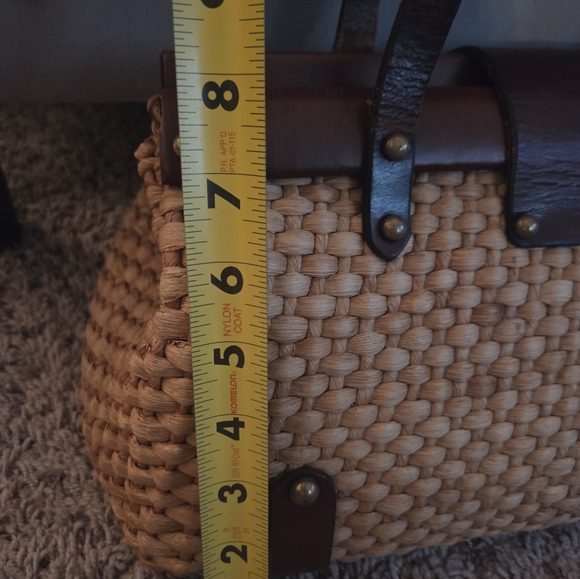 Vintage John Romain Straw Purse Bag Woven Double Leather Straps Turnlock EUC - Picture 4 of 16